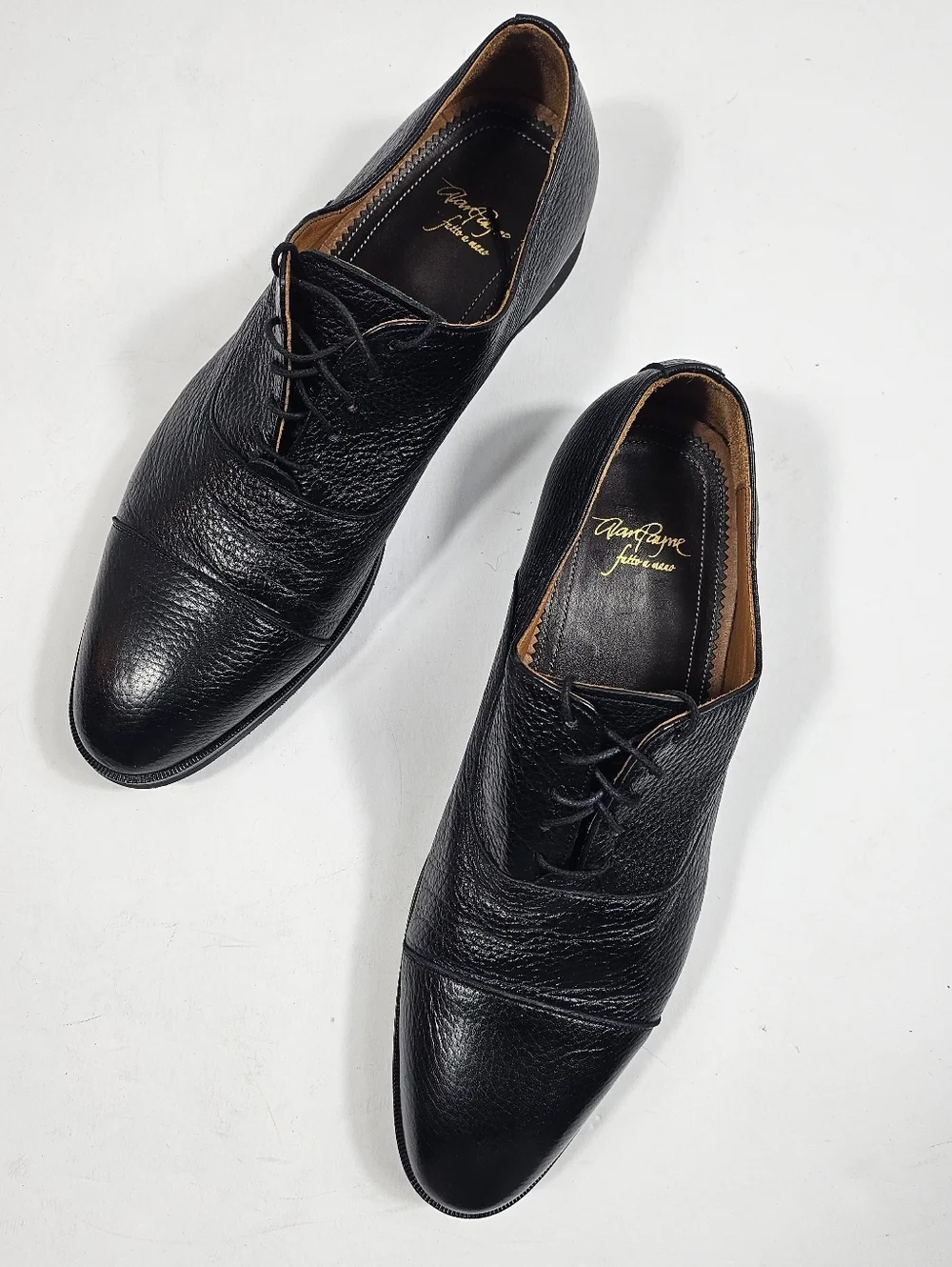 Alan Payne Bern Black Deer Skin Leather Classic Cap Toe Lace Up Oxford Shoe